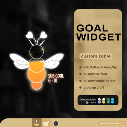 Cute Moth Goal Widget | Liquid Filling Goal Widget is fully customisable for Twitch Streamlabs and Streamelements