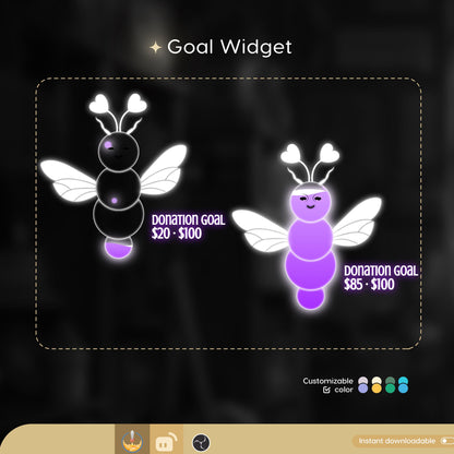 Cute Moth Goal Widget | Liquid Filling Goal Widget is fully customisable for Twitch Streamlabs and Streamelements