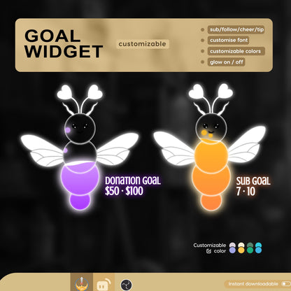 Cute Moth Goal Widget | Liquid Filling Goal Widget is fully customisable for Twitch Streamlabs and Streamelements