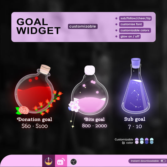 Combo Goal Widget | Potion Bottle Liquid Filling Goal Widget is fully customisable for Twitch Streamlabs and Streamelements