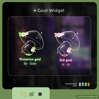 Mushroom Goal Widget |  Liquid Filling Goal Widget is fully customisable for Twitch Streamlabs and Streamelements