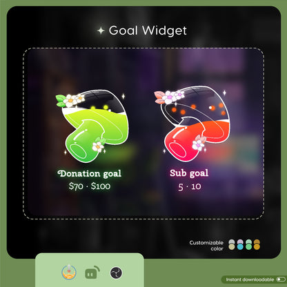 Mushroom Goal Widget |  Liquid Filling Goal Widget is fully customisable for Twitch Streamlabs and Streamelements