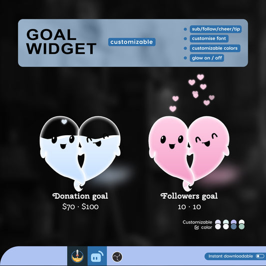 Cute Love Ghost Liquid Filling Goal Widget is fully customisable for Twitch Streamlabs and Streamelements