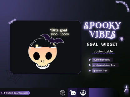 Spooky Pastel color Skull Ghost Combo Liquid Filling Goal Widget is fully customisable for Twitch Streamlabs and Streamelements