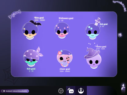 Spooky Pastel color Skull Ghost Combo Liquid Filling Goal Widget is fully customisable for Twitch Streamlabs and Streamelements