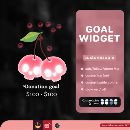 Twin skull berry Goal Widget | cute fully customisable for Twitch Streamlabs and Streamelements