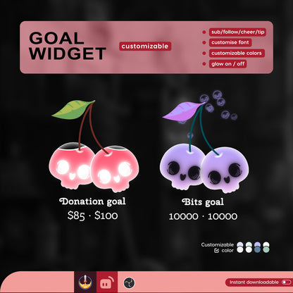 Twin skull berry Goal Widget | cute fully customisable for Twitch Streamlabs and Streamelements