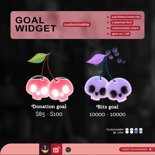 Twin skull berry Goal Widget | cute fully customisable for Twitch Streamlabs and Streamelements