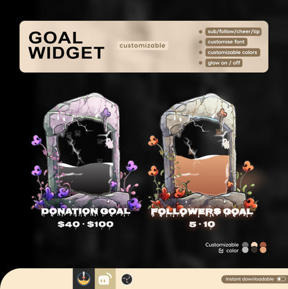 Tombstone Ghost Liquid Filling Goal Widget is fully customisable for Twitch Streamlabs and Streamelements.