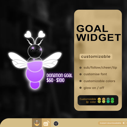 Cute Moth Goal Widget | Liquid Filling Goal Widget is fully customisable for Twitch Streamlabs and Streamelements