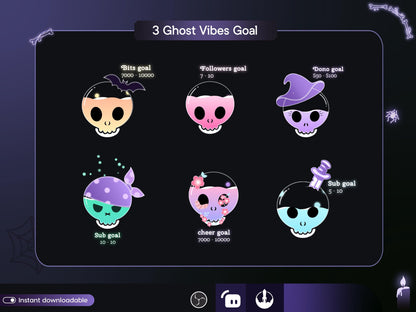 Spooky Pastel color Skull Ghost Combo Liquid Filling Goal Widget is fully customisable for Twitch Streamlabs and Streamelements