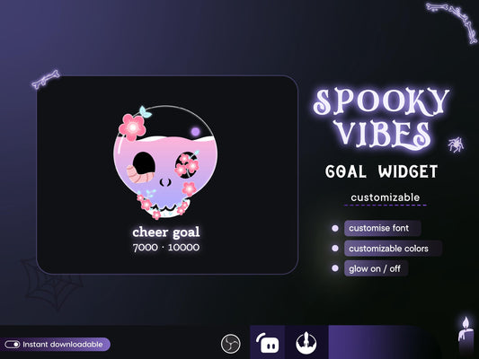 Spooky Pastel color Skull Ghost Combo Liquid Filling Goal Widget is fully customisable for Twitch Streamlabs and Streamelements